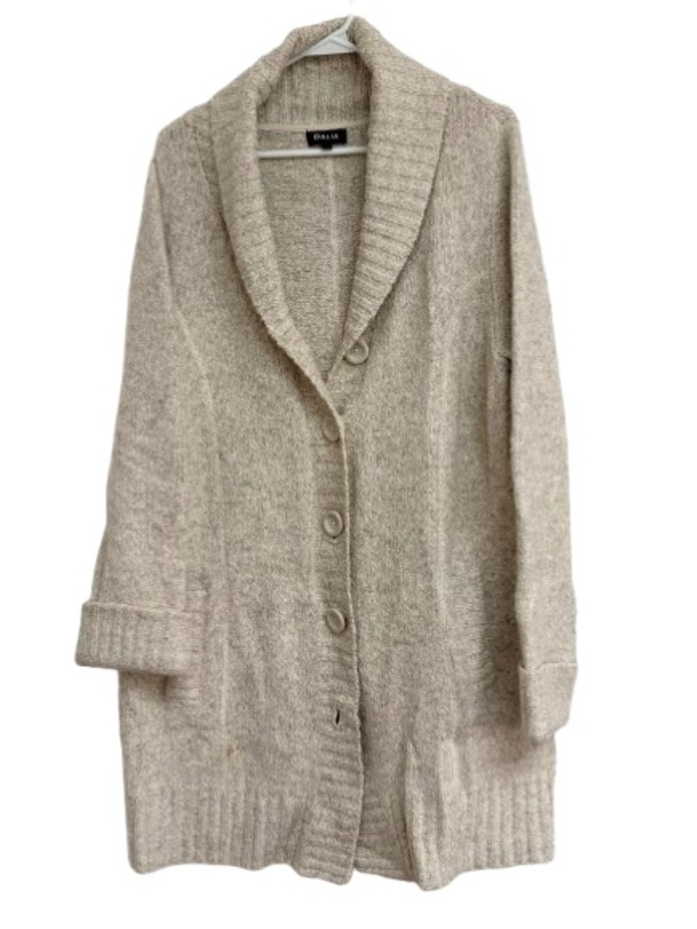 Dalia Neutral Beige Shawl-Collar Button Cardigan
